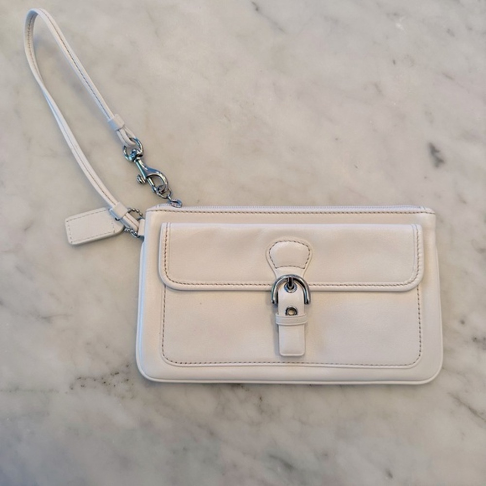 Vintage Coach Hamptons Wristlet Pouch White Leather